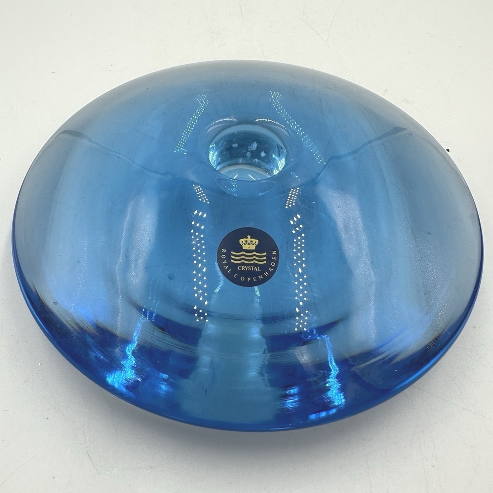 Rare Royal‎ Copenhagen Blue Crystal Taper Candle Holder Danish Modern Art Glass